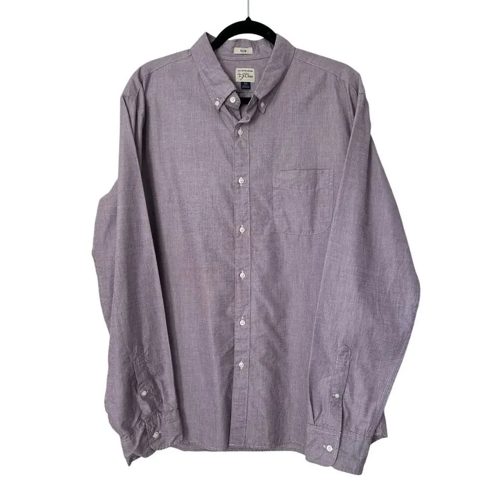 J Crew‎ Shirt Mens XL Slim 100% Cotton Shirting Purple Long Sleeve Button Down